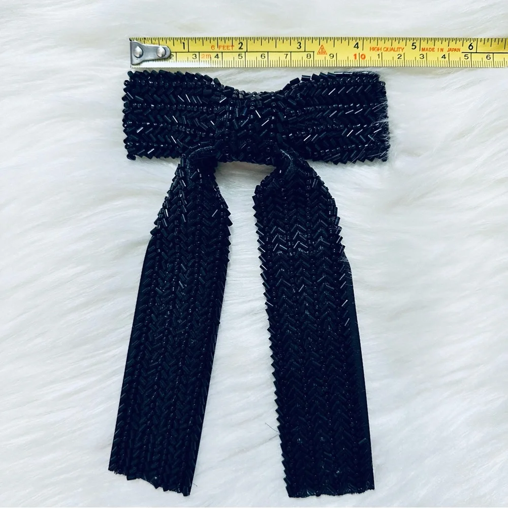 SPARKLING BEADED BOW HAIR CLIPS ACCESSORIES-NEW-BLACK